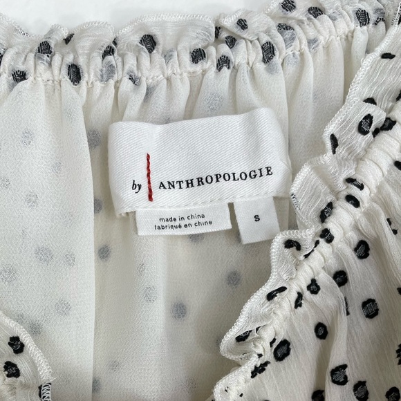 28) ANTHROPOLOGIE ivory Lucia Off-The-Shoulder Polka Dot Smocked Blouse sz S - Picture 4 of 4